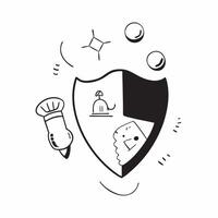 Flat Grandparents and Grandchildren Shield with Protection Text concept as An abstract featuring a shield with icons representing grandparents and grandchildren with the wor pure Set 2 vector
