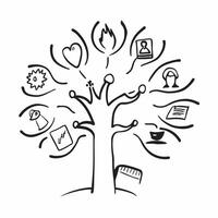 Flat Grandparents and Grandchildren Tree with Roots Text concept as An abstract depicting a tree with roots representing grandparents and grandchildren with the word Roots i pure vector