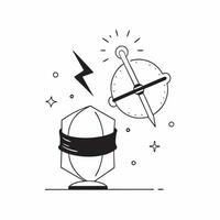 Flat Holographic Drum and Sword with Battle Text concept as A dynamic photo featuring a glowing holographic drum and sword representing the battle between good and evil during Duss pure vector