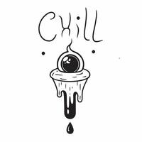 Flat Holographic Eyeball and Candle with Chill Text concept as A sleek holographic eyeball and candle with the word Chill in a spooky dripping font The design is isolated on a whi pure vector