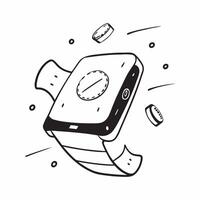 Flat Holographic smartwatch with floating icons concept as Smartwatch with holographic icons floating above the screen glowing light highlighting the edges isolated on white with a pure vector