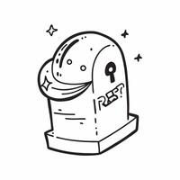 Flat Holographic Tombstone and Moon with Rest Text concept as A sleek holographic tombstone and crescent moon with the word Rest in a gothic eerie font The design is isolated on a pure vector