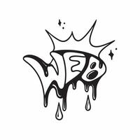 Flat Holographic Spider and Web with Web Text concept as A vibrant glowing holographic spider and web with the word Web in a spooky dripping font The design is isolated on a white pure vector