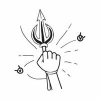 Flat Holographic Trident and Drum with Power Text concept as A powerful photo featuring a glowing holographic trident and drum symbolizing the divine power in Dussehra celebrations pure vector