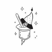 Flat Holographic Witch Hat and Broom with Magic Text concept as A sleek holographic witch hat and broom with the word Magic in a mystical font The design is isolated on a white ba pure vector