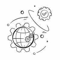 Flat Isolated of a globe and gears with the word Global concept as A illustration of a globe surrounded by gears with the word Global prominently displayed Isolated pure vector