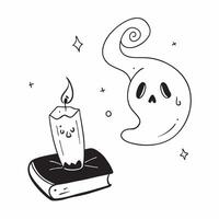 Flat Jack o Lantern and Candle with Glow Text concept as An isolated featuring a glowing jack o lantern and a candle with the word Glow in a warm inviting font The elements pure vector
