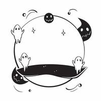 Flat Jack o Lantern and Ghost Border with Fright Text concept as A spooky border frame featuring jack o lanterns and ghosts at the corners with the word Fright in a bold eerie font pure vector