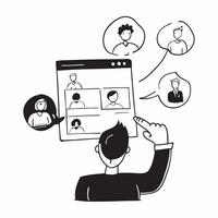 Flat Manager candidly coordinating a remote team via conference concept as A candid shot of a manager coordinating a remote team via conference The camera captures the pure vector