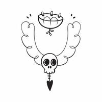 Flat Marigold Garland with Sugar Skull Isolated concept as A illustration of a marigold garland intertwined with a sugar skull isolated on a white background The des pure vector
