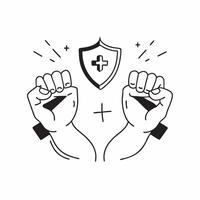 Flat Plus Size Model Hands and Shield with Strength Text concept as An abstract showing a pair of hands representing a plus size model paired with a shield symbol and the wo pure vector