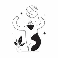 Flat Plus Size Model Silhouette and Globe with World Text concept as An abstract featuring the silhouette of a plus size model paired with a globe symbol and the word World pure vector