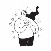 Flat Plus Size Model Silhouette and Heart with Confidence Text concept as A minimalistic design featuring the silhouette of a plus size model paired with a heart symbol and pure vector
