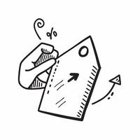 Flat Price Tag with Arrow concept as of a price tag with an upward pointing arrow on it isolated on a white background symbolizing increased sales and Black Friday gr pure vector