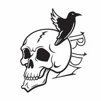 Flat Raven and Skull with Beware Text concept as An isolated featuring a raven perched on a skull with the word Beware in a bold gothic font The elements are set against a pure vector