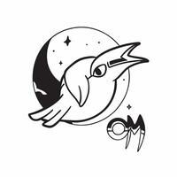 Flat Raven and Moon with Omen Text concept as An isolated featuring a raven flying across a full moon with the word Omen in a gothic font The elements are set against a whi pure vector