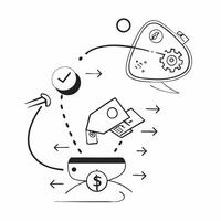 Flat Quantum Computing and Dollar Symbols Frame concept as A futuristic border frame featuring quantum computing symbols intertwined with dollar icons leaving the center as copy sp pure vector