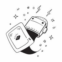 Flat Smartwatch with Holographic Sale Banner concept as Horizontal shot of a smartwatch lying flat on a white surface with a glowing holographic sale banner hovering above it offer pure vector