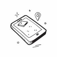 Flat Tablet with holographic navigation controls hovering above concept as A tablet is placed flat on a white surface with holographic navigation controls hovering just above the s pure vector