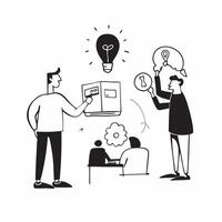Flat Team candidly brainstorming new product ideas in an open office space concept as A candid shot of a team brainstorming new product ideas in an open office space The camera ca pure vector