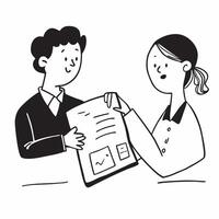 Flat Team manager reviewing reports with a colleague candid interaction concept as A candid shot of a team manager reviewing reports with a colleague The camera captures the excha pure vector