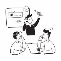 Flat Team leader giving instructions during an informal brainstorming session concept as A candid moment of a team leader giving instructions during an informal brainstorming sessi pure vector