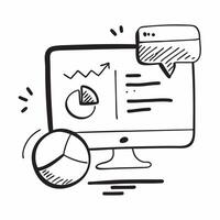 Flat of isolated computer monitor and pie chart with the word Metrics concept as A design featuring a computer monitor displaying a pie chart with the word Metrics pr pure vector