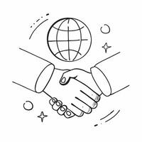 Flat of isolated handshake and globe with the word Partnership concept as A design showing a handshake and a globe with the word Partnership prominently displayed Th pure Set 2 vector