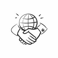 Flat of isolated handshake and globe with the word Partnership concept as A design showing a handshake and a globe with the word Partnership prominently displayed Th pure vector
