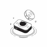 Flat Wireless charging pad with a holographic battery level indicator concept as A wireless charging pad sits on a white surface with a holographic battery level indicator hovering pure vector