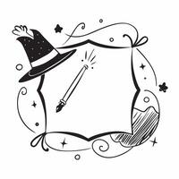 Flat Witchs Broom and Hat Border with Fly Text concept as A whimsical border frame featuring witchs brooms and hats at the edges with the word Fly in a playful font The design pro pure vector