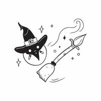 Flat Witchs Broom and Cat with Mystic Text concept as An isolated featuring a witchs broom with a black cat sitting beside it and the word Mystic in a mysterious font The e pure vector