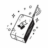 Flat Witchs Grimoire and Broom with Wicked Text concept as An isolated featuring a witchs grimoire and broom with the word Wicked in a playful spooky font The elements are pure vector