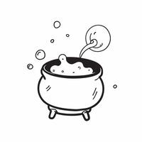 Flat Witchs Cauldron with Brew Text concept as An isolated featuring a bubbling witchs cauldron with the word Brew in a mystical font The elements are set against a white b pure vector