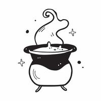 Flat Witchs Hat and Cauldron with Potion Text concept as An isolated featuring a witchs hat resting on a bubbling cauldron with the word Potion in a mystical font The eleme pure vector
