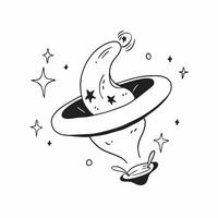 Flat Witchs Hat and Stars with Magic Text concept as An isolated featuring a witchs hat surrounded by stars with the word Magic in a flowing script The elements are set aga pure vector