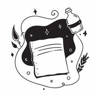 Flat Witchs Grimoire and Potion Border with Spell Text concept as A mystical border frame featuring a witchs grimoire and potion bottles at the edges with the word Spell in a magic pure vector