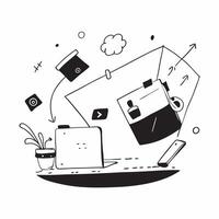 Freelancer in a glossy home office flexible workspace concept as Camera movement Zoom into the freelancer working on a project Scene A stylish and comfortable workspace with gloss pure vector