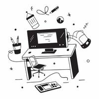 Freelancer in a glossy home office flexible workspace concept as Camera movement Zoom into the freelancer working on a project Scene A stylish and comfortable workspace with gloss pure Set 2 vector