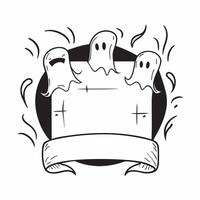 Ghost and Tombstone Border with Rest in Peace Text concept as A spooky border frame featuring ghosts and tombstones around the edges with the phrase Rest in Peace in a gothic font pure vector