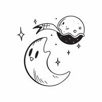 Ghost and Moon with Haunt Text concept as An isolated featuring a ghost drifting beneath a crescent moon with the word Haunt in an eerie font The elements are set against a pure vector
