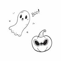 Ghost and Pumpkin with Boo Text concept as An isolated featuring a ghost floating next to a carved pumpkin with the word Boo in a playful font The elements are set against pure vector