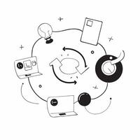 Glossy abstract circles forming a collaborative flexible workspace concept as Camera movement Pan across the circles as they connect various workspace elements Scene Vibrant circu pure vector