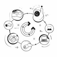 Glossy abstract circles forming a collaborative flexible workspace concept as Camera movement Pan across the circles as they connect various workspace elements Scene Vibrant circu pure Set 2 vector