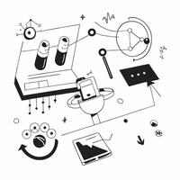 Glossy abstract digital art depicting a flexible workspace with AI tools concept as Camera movement Zoom into the AI elements interacting within the workspace Scene Futuristic vib pure Set 2 vector