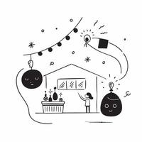 Glossy abstract digital art of people decorating homes with Diwali lights concept as Camera movement Zoom into the decorative lights and happy faces Scene Abstract bright backgrou pure vector