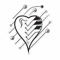 Glossy Abstract Family Heart with Glowing Pulse concept as A minimalist digital art banner showcasing an abstract heart symbol with a glowing pulse line representing the vitality o pure vector
