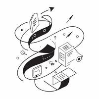 Glossy abstract lines and shapes forming a digital flexible workspace concept as Camera movement Pan across the lines and shapes as they form various workspace elements Scene Vibr pure vector