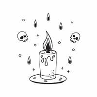 Glossy Candle with Reflective Sugar Skulls concept as A vertical shot of a glossy candle surrounded by reflective sugar skulls set against a dark glossy background The scene creat pure vector