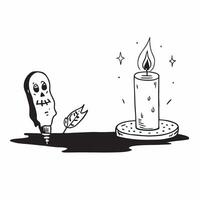 Glossy Candle with Reflective Catrina concept as A close up of a glossy candle placed next to a reflective Catrina figure set against a dark glossy background symbolizing the elega pure vector